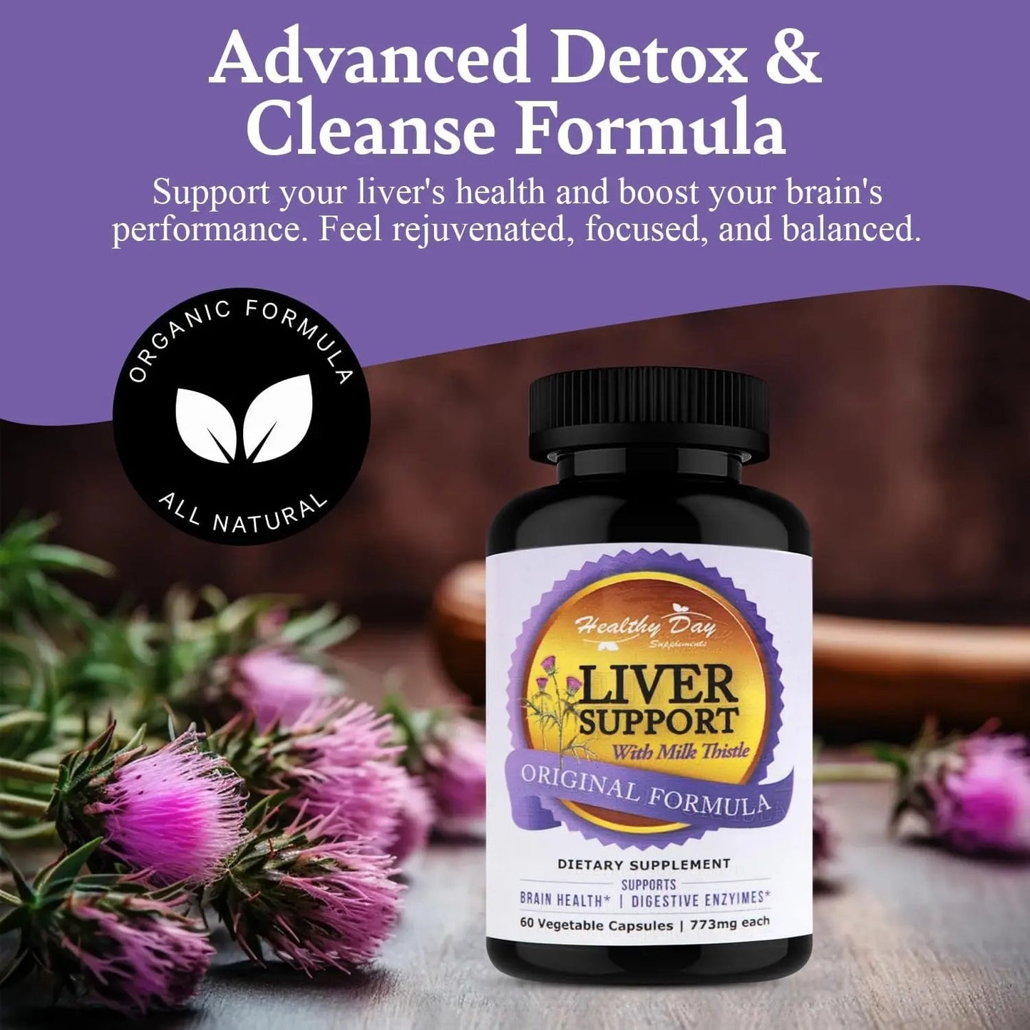 Liver Cleanse and Detox & Repair Formula - Herbal Liver Support Supplement with Milk Thistle Dandelion Root & Artichoke Extract for Liver Health - Silymarin Milk Thistle Liver Detox 60 Capsules - Healthy Day Supplements