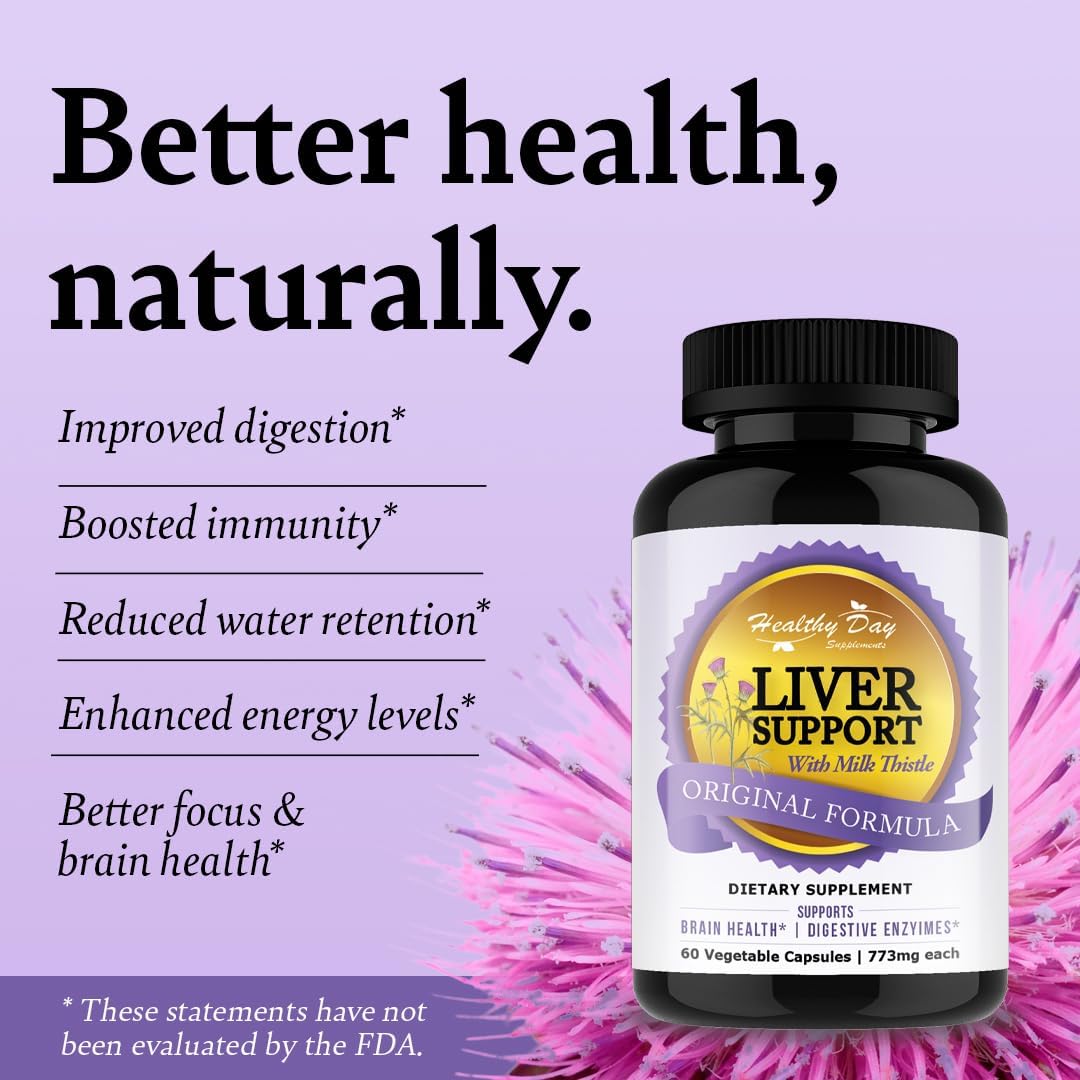 Liver Cleanse and Detox & Repair Formula - Herbal Liver Support Supplement with Milk Thistle Dandelion Root & Artichoke Extract for Liver Health - Silymarin Milk Thistle Liver Detox 60 Capsules - Healthy Day Supplements