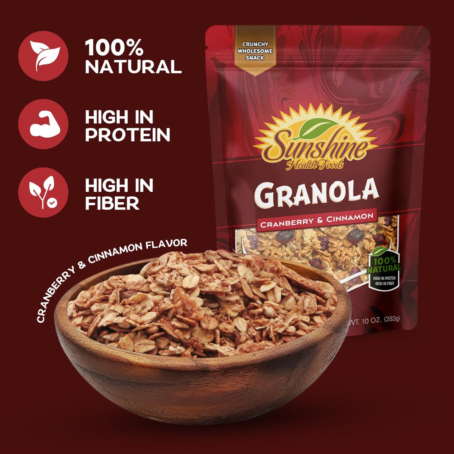 Healthy Granola Cereal, Delightfully Crunchy Granola Cranberry and Cinnamon Flavor, Ideal Granola for Yogurt or Enjoy with Milk, Perfect Granola Cereal Healthy Snack Option for Any Time of Day. 10oz Bag - Healthy Day Supplements