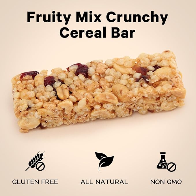 Crunchy Cereal Bars, Fruit Mix Cereal Snack Packs, Ideal Gluten-free Cereal Bars for Kids, Adults, and Families for a Tasty Option, Perfect Breakfast Bars or Snack Food Bars for On the Go. 5 Pack - Healthy Day Supplements
