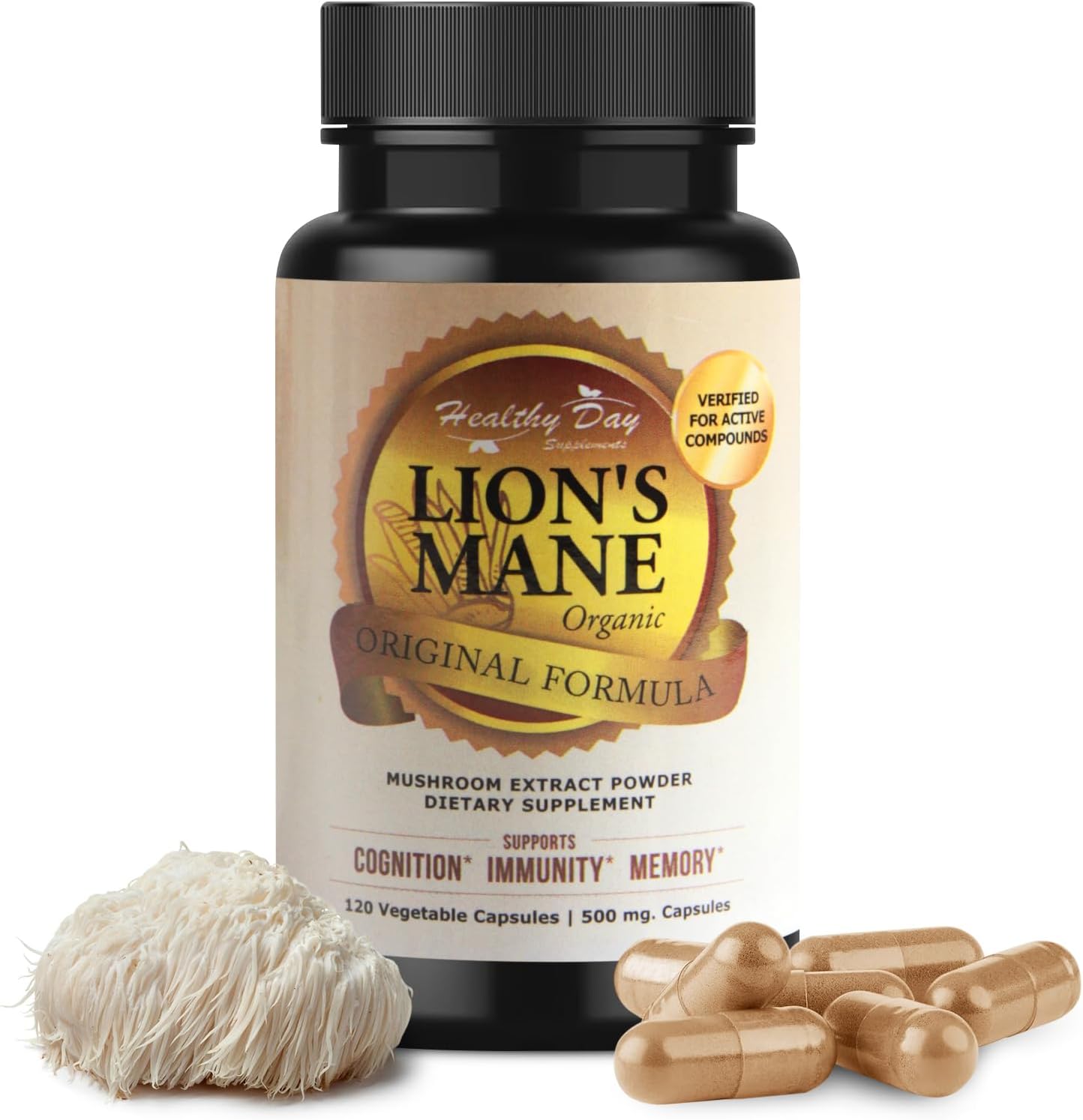 Lion Mane Mushroom Supplement, Pure Lions Mane Extract Mushroom for Cognitive Health, 100% Organic Lions Mane Formula for Optimal Brain Focus