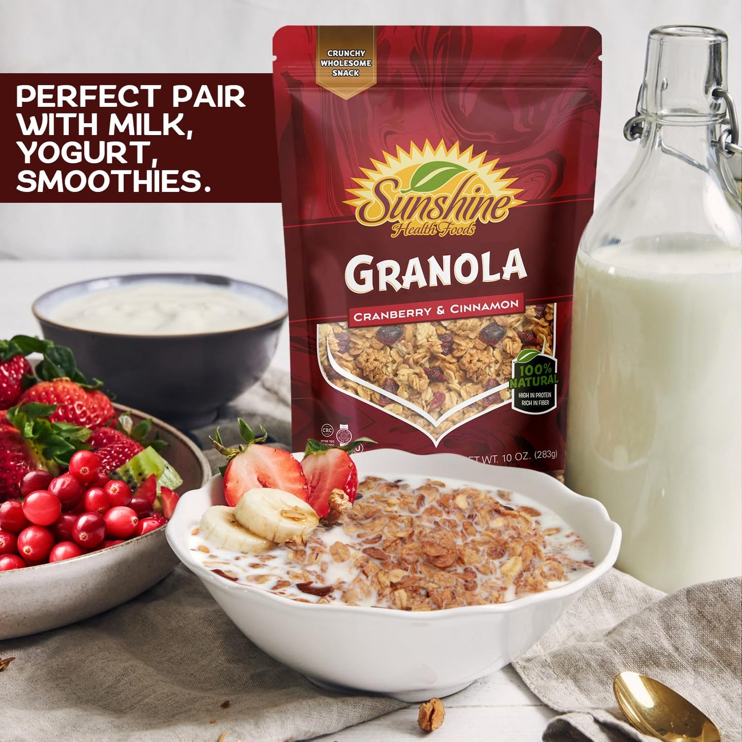 Healthy Granola Cereal, Delightfully Crunchy Granola Cranberry and Cinnamon Flavor, Ideal Granola for Yogurt or Enjoy with Milk, Perfect Granola Cereal Healthy Snack Option for Any Time of Day. 10oz Bag - Healthy Day Supplements