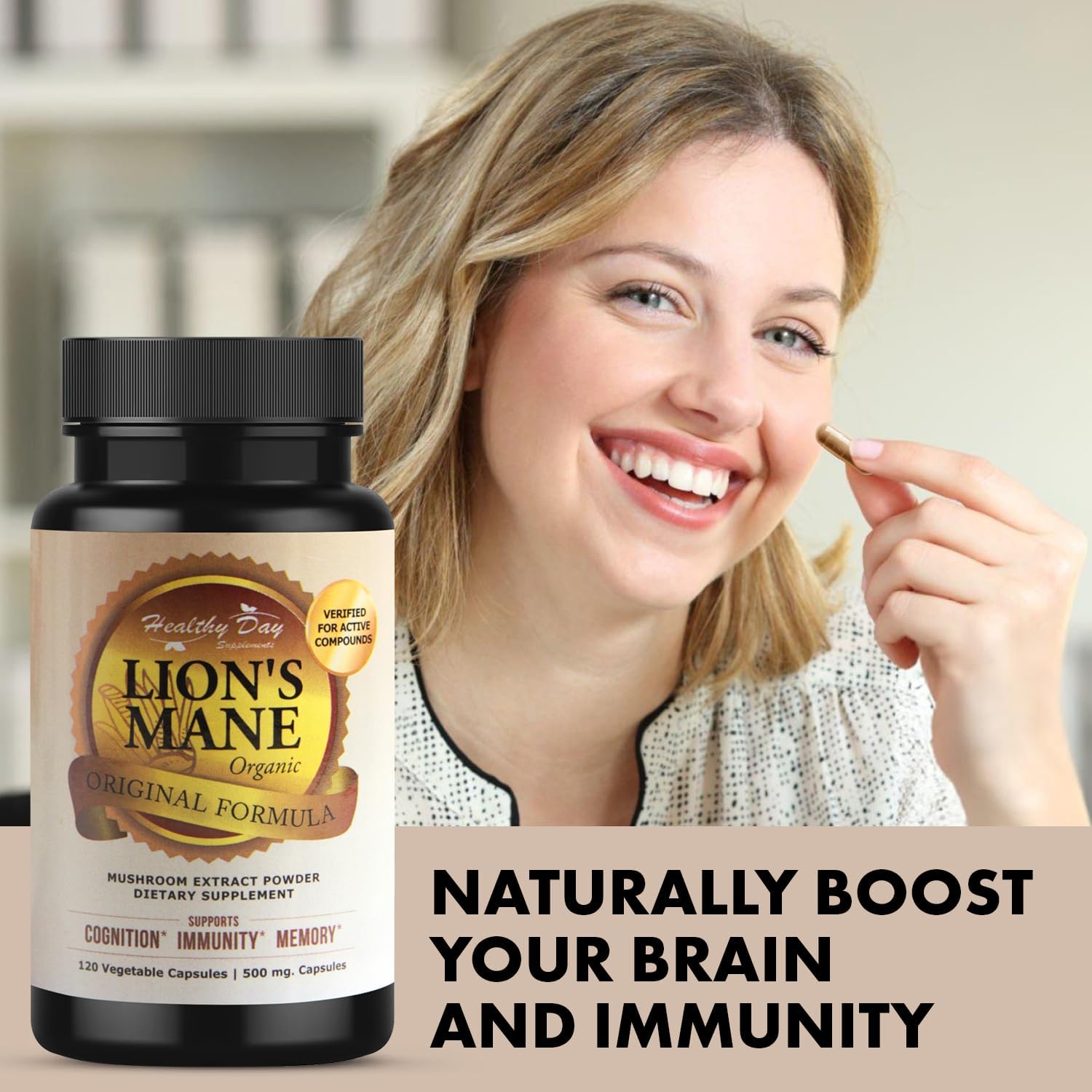 Lion Mane Mushroom Supplement Organic for Optimal Brain Focus - Healthy Day Supplements
