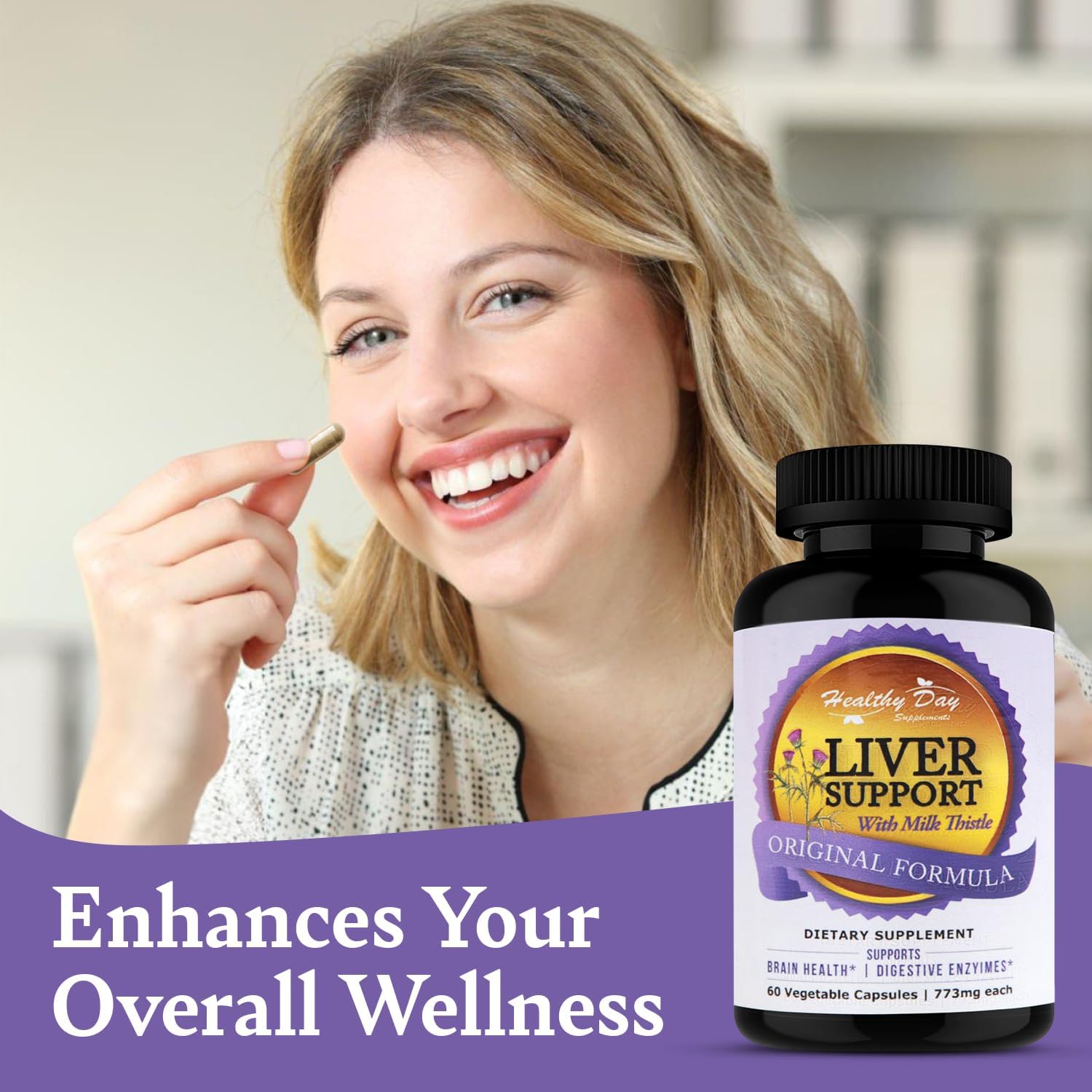 Liver Cleanse and Detox & Repair Formula - Herbal Liver Support Supplement with Milk Thistle Dandelion Root & Artichoke Extract for Liver Health - Silymarin Milk Thistle Liver Detox 60 Capsules - Healthy Day Supplements