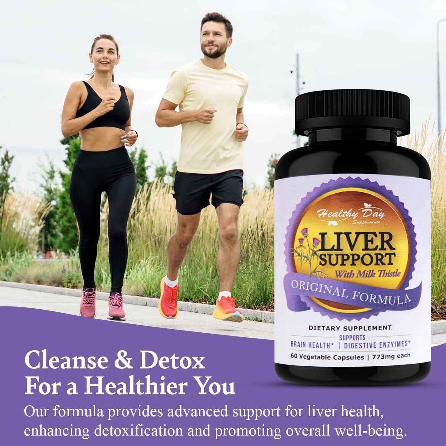 Liver Cleanse and Detox & Repair Formula - Herbal Liver Support Supplement with Milk Thistle Dandelion Root & Artichoke Extract for Liver Health - Silymarin Milk Thistle Liver Detox 60 Capsules - Healthy Day Supplements