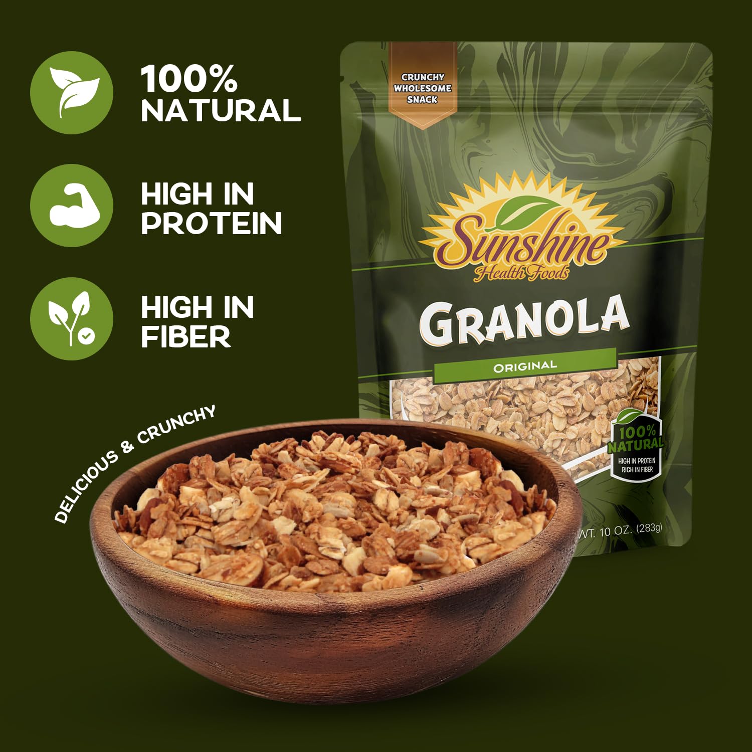 Original Granola, Delightfully Crunchy Healthy Granola Cereal, Ideal Granola for Yogurt or Enjoy with Milk, Perfect Granola Cereal Healthy Snack Option for Any Time of Day. 10oz Bag - Healthy Day Supplements