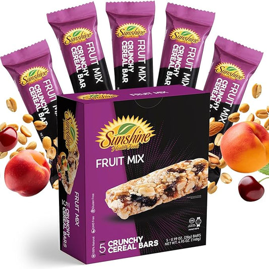 Crunchy Cereal Bars, Fruit Mix Cereal Snack Packs, Ideal Gluten-free Cereal Bars for Kids, Adults, and Families for a Tasty Option, Perfect Breakfast Bars or Snack Food Bars for On the Go. 5 Pack - Healthy Day Supplements