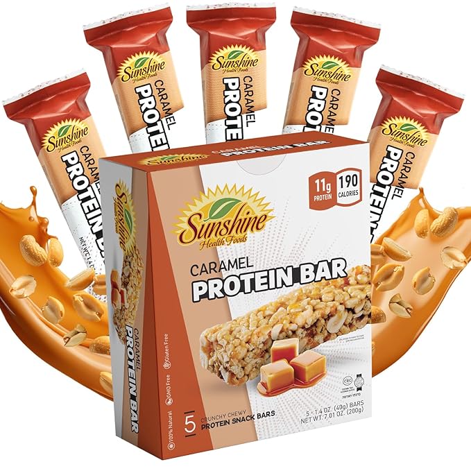 Gluten free Protein Bars, 5 Caramel Healthy Protein Bars for Active Lifestyles, Ideal Protein Bars for Meal Replacement, Perfect High Protein Bars for Muscle Recovery, and Sustained Energy - Healthy Day Supplements