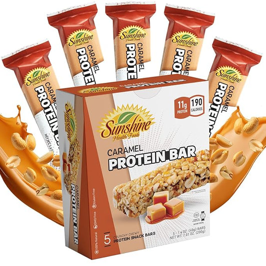 Gluten free Protein Bars, 5 Caramel Healthy Protein Bars for Active Lifestyles, Ideal Protein Bars for Meal Replacement, Perfect High Protein Bars for Muscle Recovery, and Sustained Energy - Healthy Day Supplements