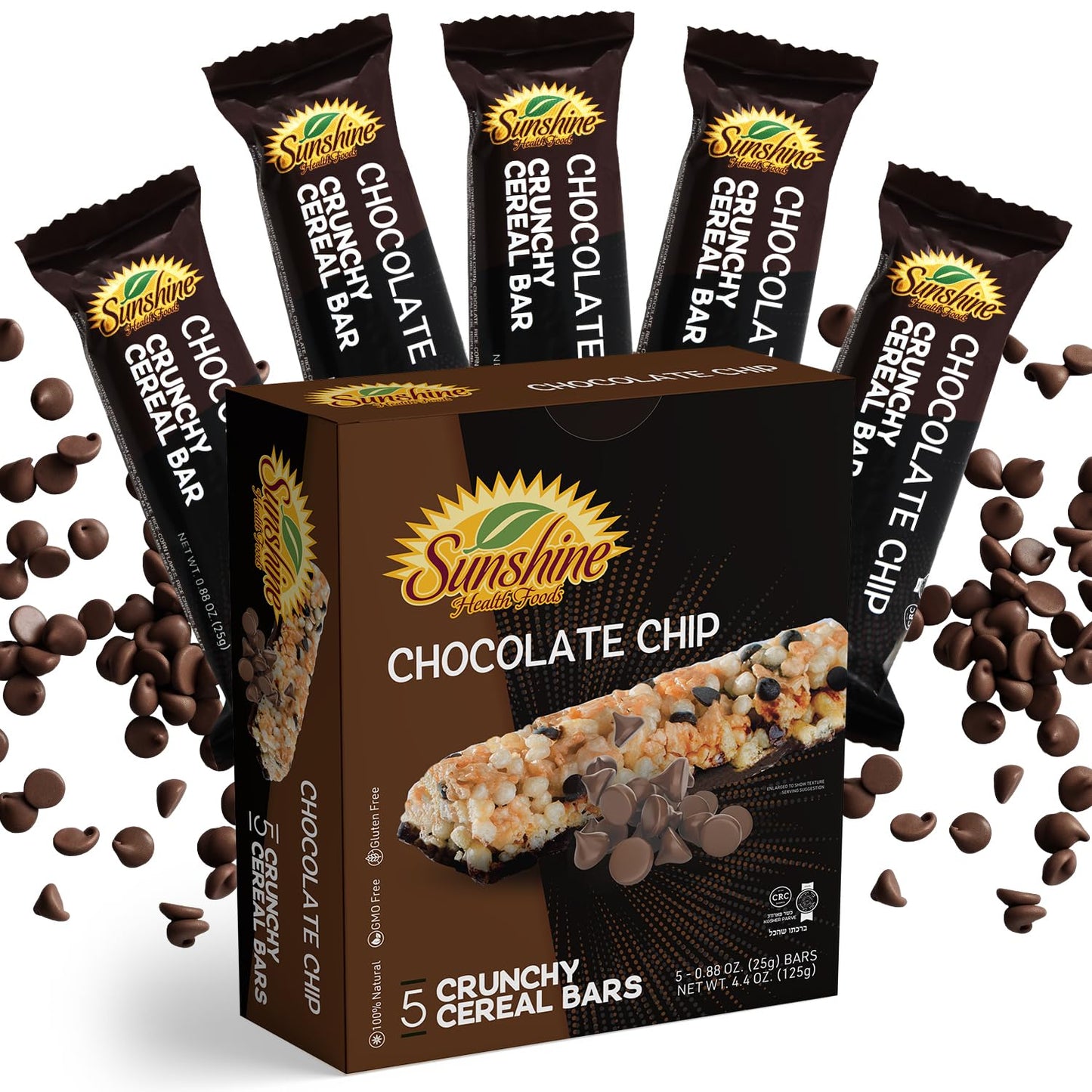 Crunchy Cereal Bars, Chocolate Chip Cereal Snack Packs, Ideal Gluten free Cereal Bars for Kids, Adults for a Tasty Option, Perfect Breakfast Bars or Snack Food Bars for On the Go. 5 Pack (Kosher) - Healthy Day Supplements