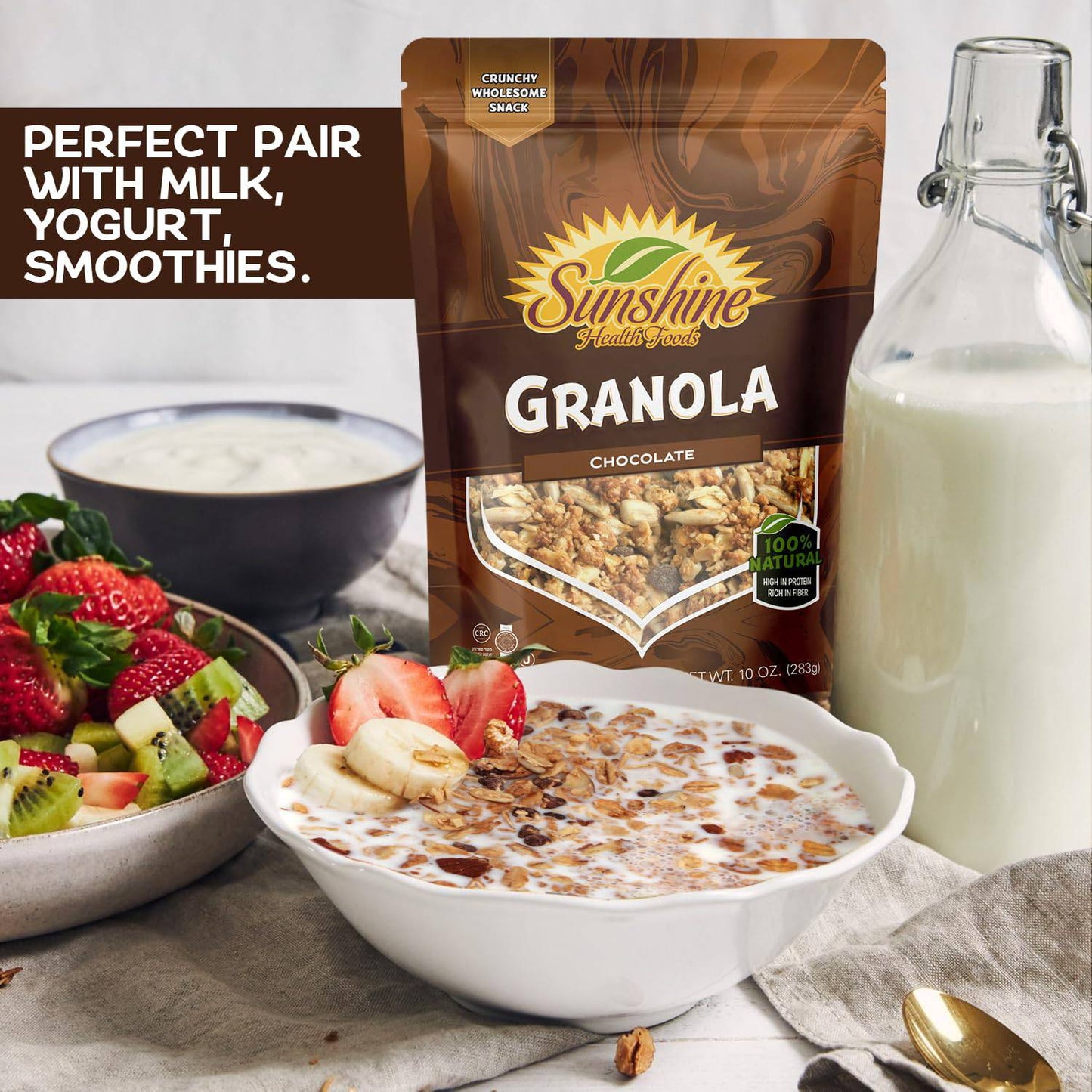Chocolate Granola Food, Delightfully Crunchy Healthy Granola Cereal, Ideal Granola for Yogurt or Enjoy with Milk, Perfect Granola Cereal Healthy Snack Option for Any Time of Day. 10oz Bag - Healthy Day Supplements