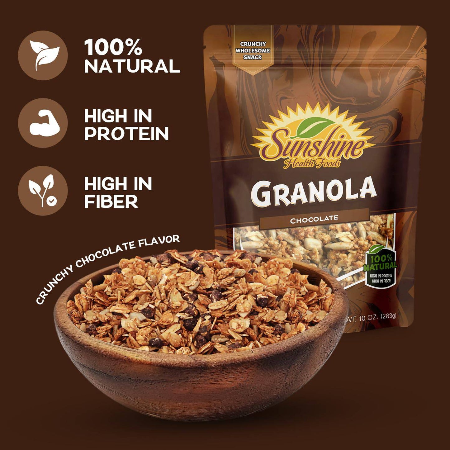 Chocolate Granola Food, Delightfully Crunchy Healthy Granola Cereal, Ideal Granola for Yogurt or Enjoy with Milk, Perfect Granola Cereal Healthy Snack Option for Any Time of Day. 10oz Bag - Healthy Day Supplements